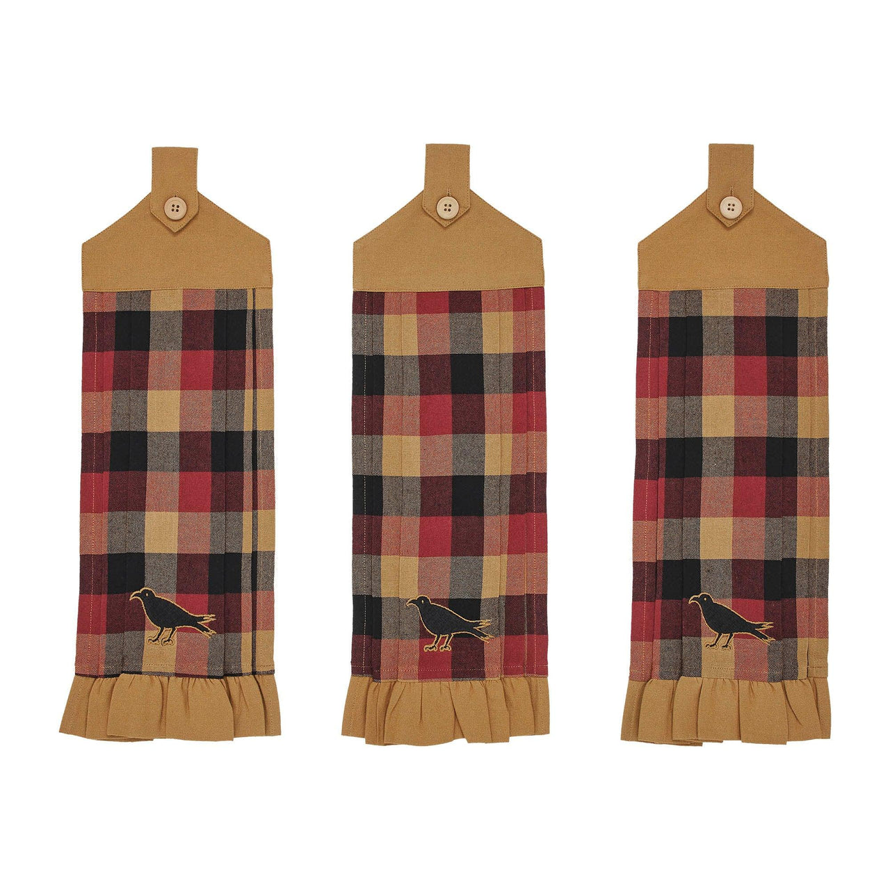 Heritage Farms Primitive Check Button Loop Tea Towel Set of 3 - The Fox Decor
