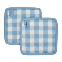 Annie Buffalo Check Blue Pot Holder Set of 2 8x8 - The Fox Decor