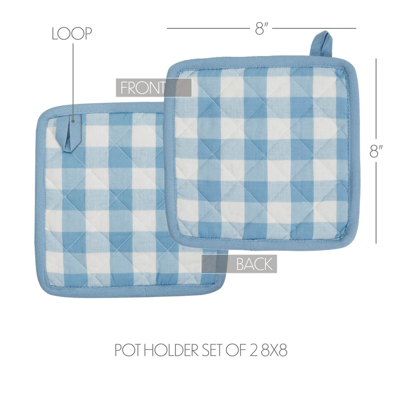 Annie Buffalo Check Blue Pot Holder Set of 2 8x8 - The Fox Decor