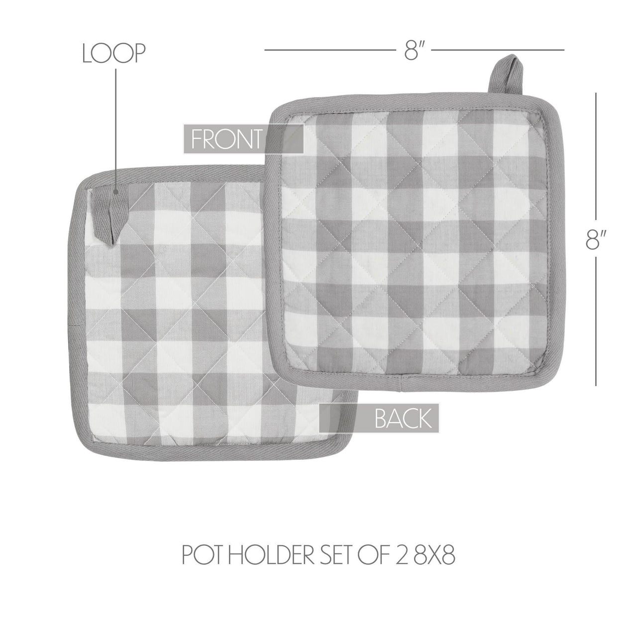 Annie Buffalo Check Grey Pot Holder Set of 2 8x8 - The Fox Decor