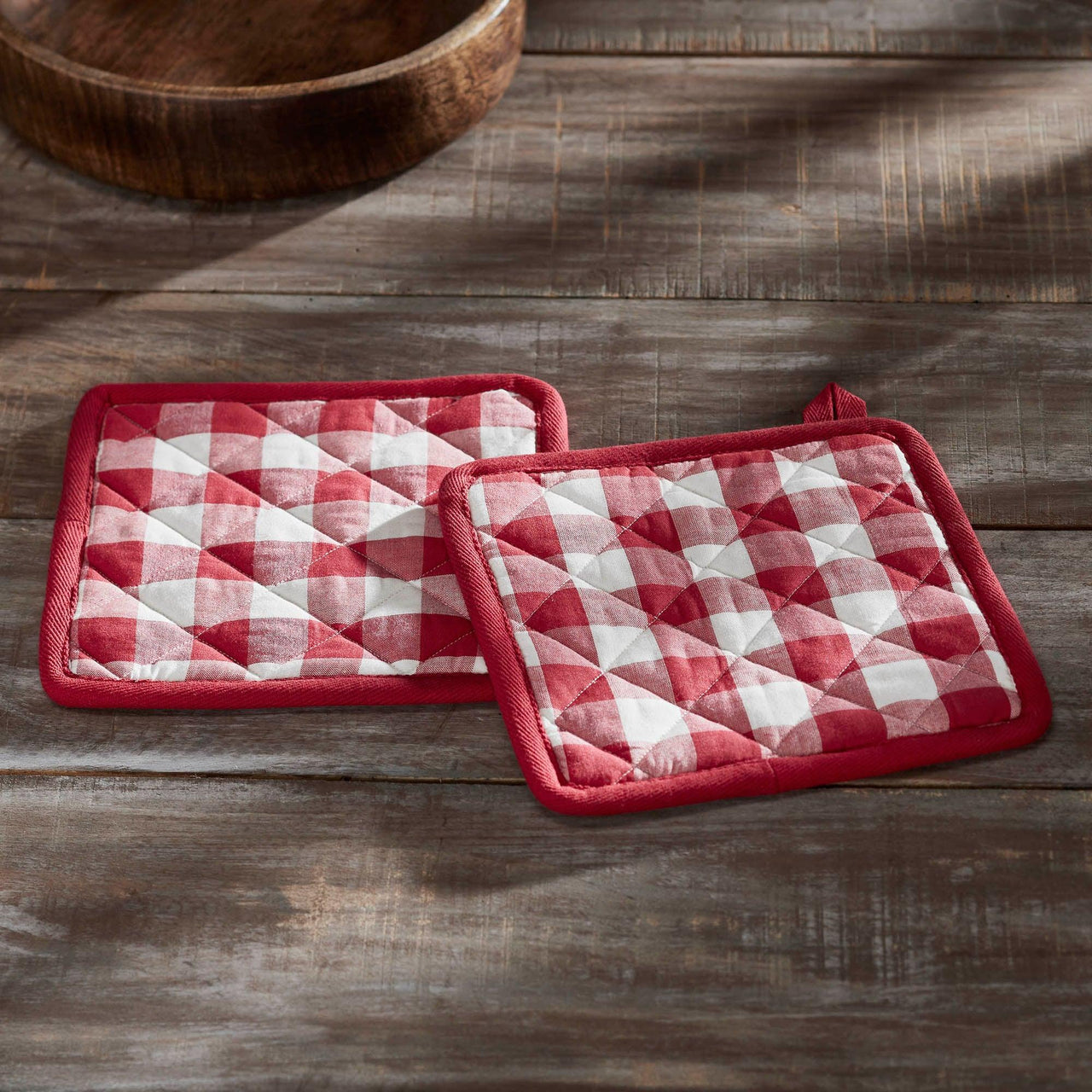 Annie Buffalo Check Red Pot Holder Set of 2 8x8 - The Fox Decor