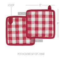 Annie Buffalo Check Red Pot Holder Set of 2 8x8 - The Fox Decor