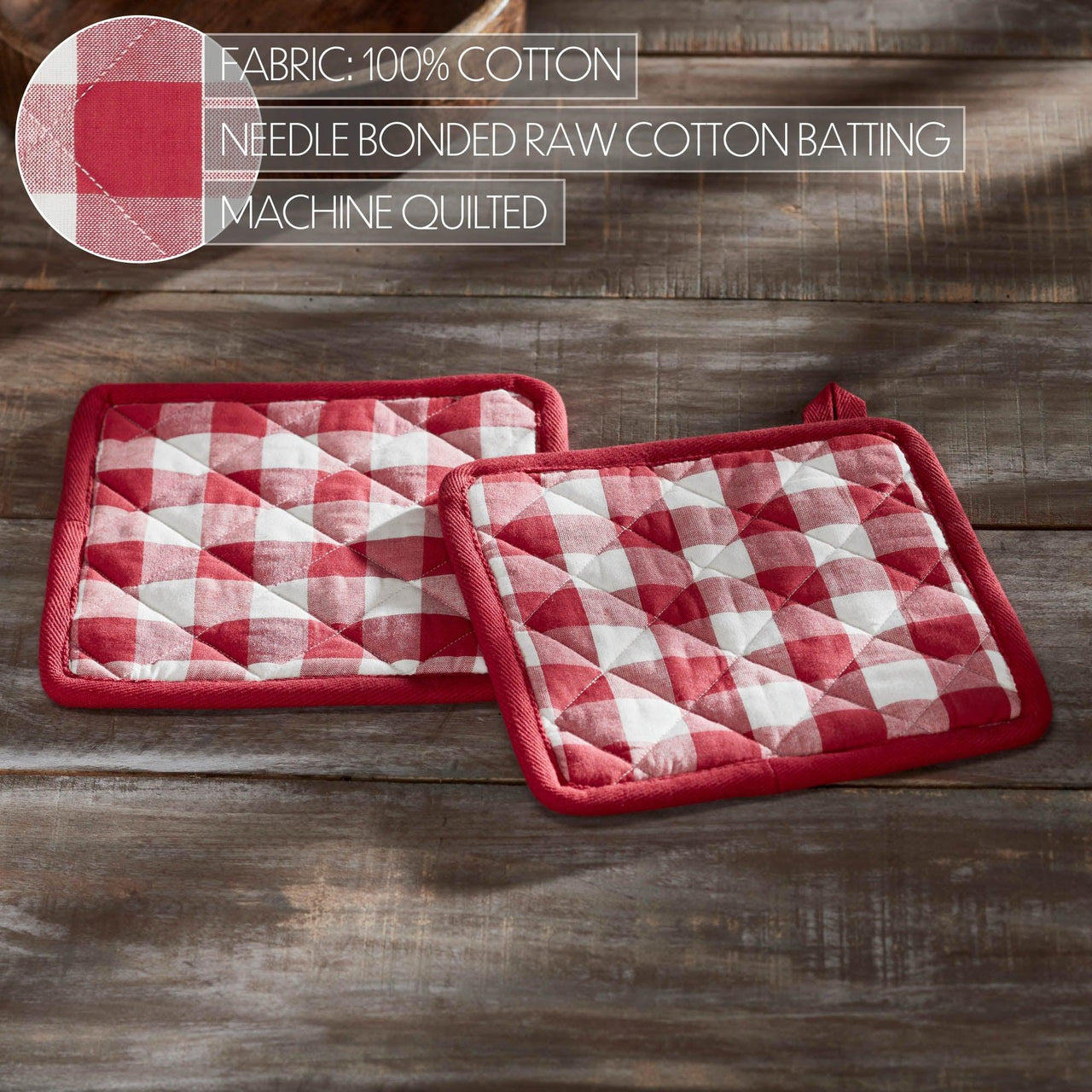 Annie Buffalo Check Red Pot Holder Set of 2 8x8 - The Fox Decor