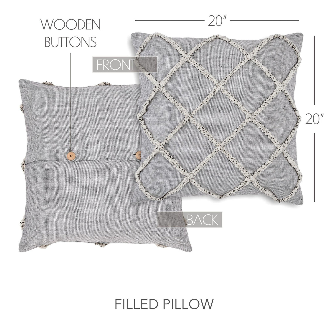 Frayed Lattice Creme & Black Pillow 20x20 - The Fox Decor
