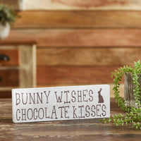 Bunny Wishes Chocolate Kisses Wooden Sign 4x12 - The Fox Decor