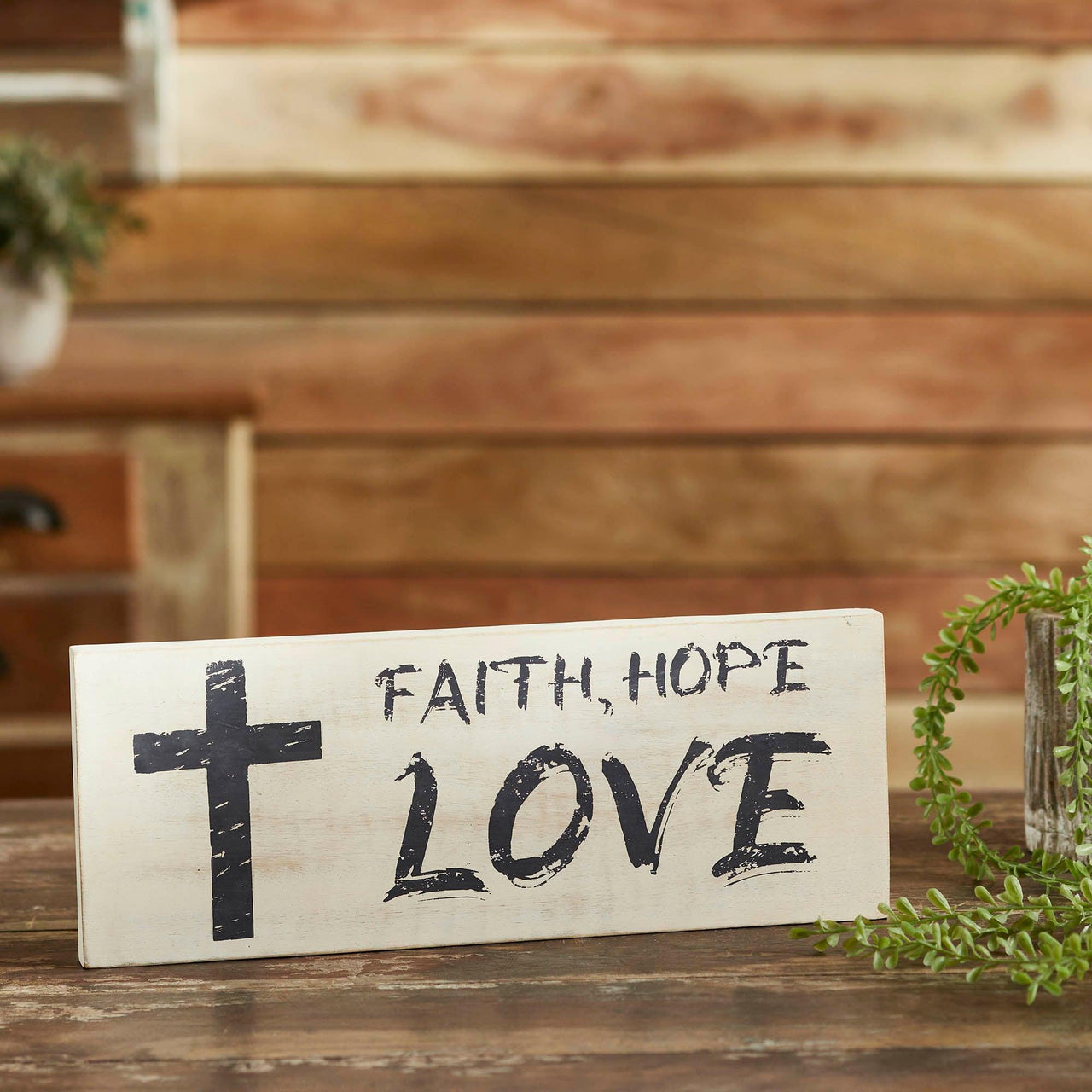 Faith Hope Love Wooden Sign 5.5x14.5 - The Fox Decor