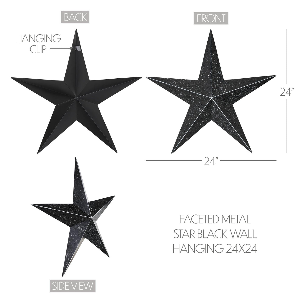 Faceted Metal Star Black Wall Hanging 24x24 - The Fox Decor
