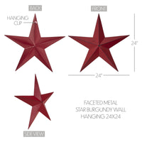 Faceted Metal Star Burgundy Wall Hanging 24x24 - The Fox Decor