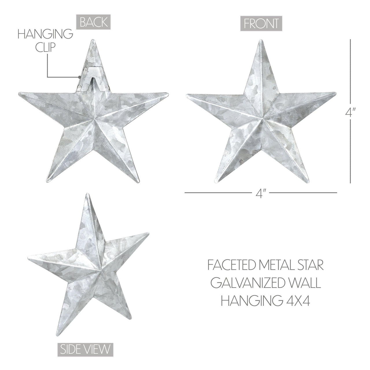 Faceted Metal Star Galvanized Wall Hanging 4x4 - The Fox Decor