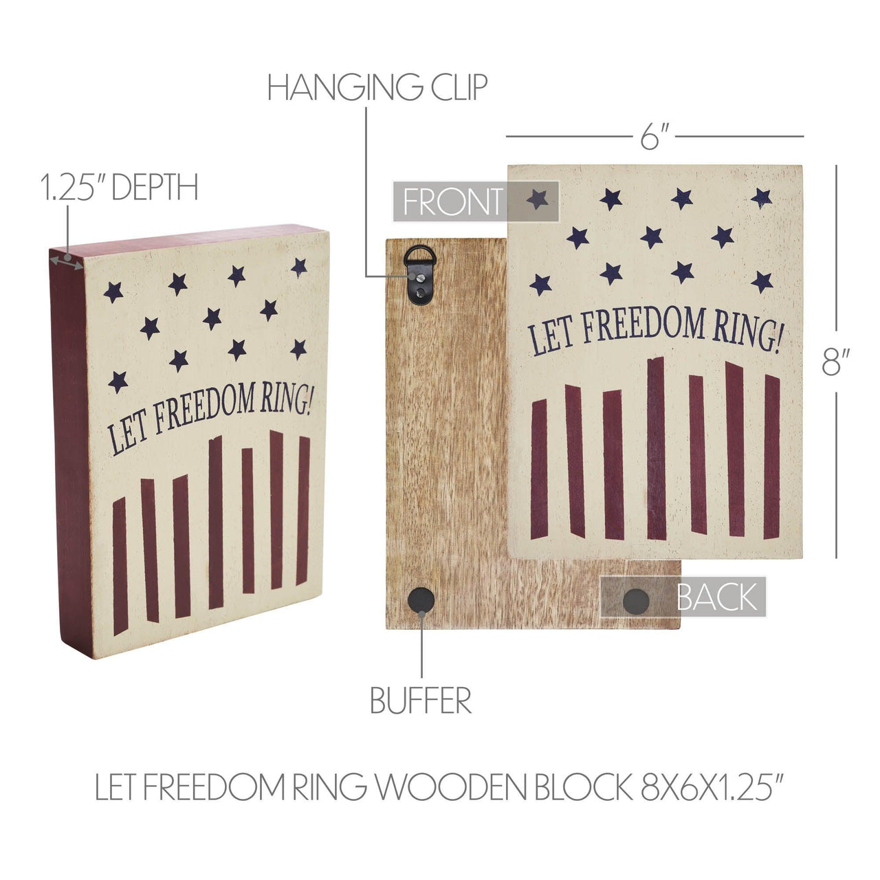 Let Freedom Ring Wooden Block 8x6x1.25 - The Fox Decor