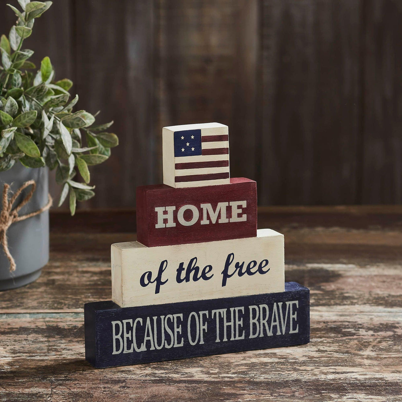 Home Of The Free Wooden Block Stack 8x8x1.25 - The Fox Decor
