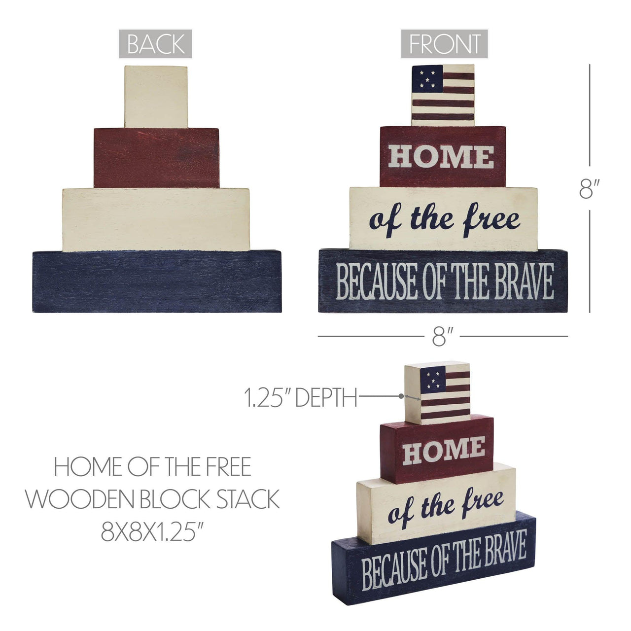 Home Of The Free Wooden Block Stack 8x8x1.25 - The Fox Decor