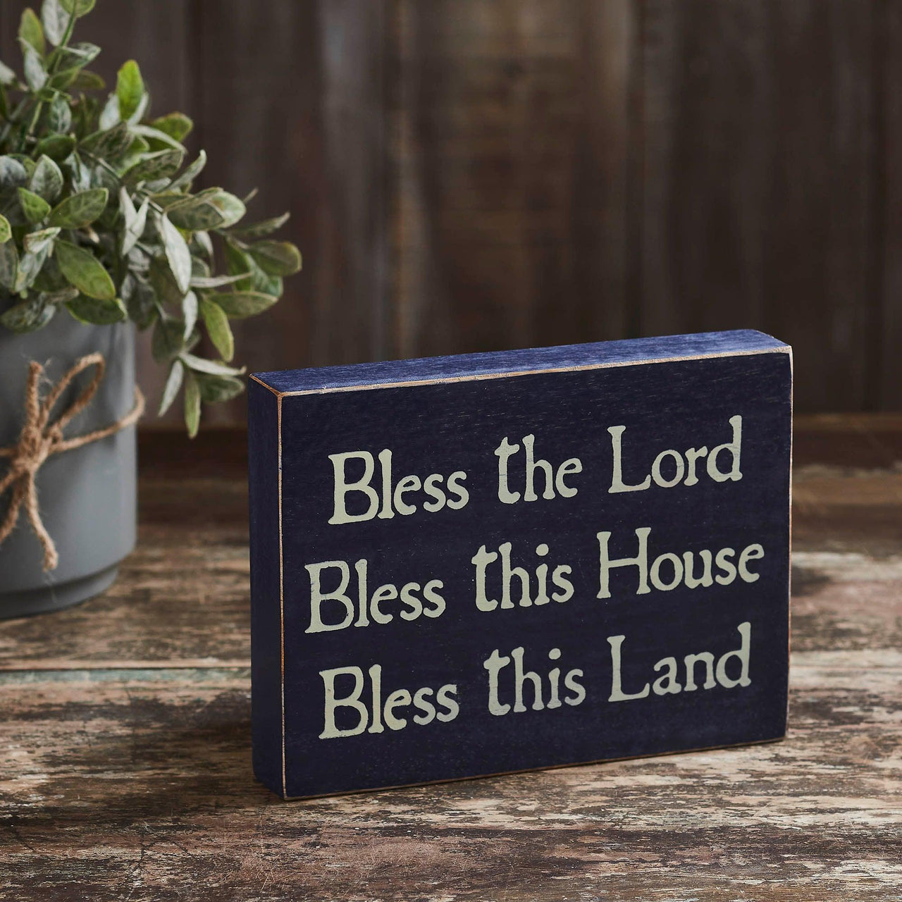 Bless The Lord Blue Wooden Sign 6x8x1.5 - The Fox Decor