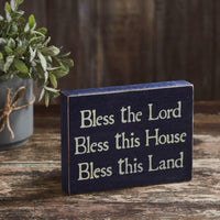 Bless The Lord Blue Wooden Sign 6x8x1.5 - The Fox Decor