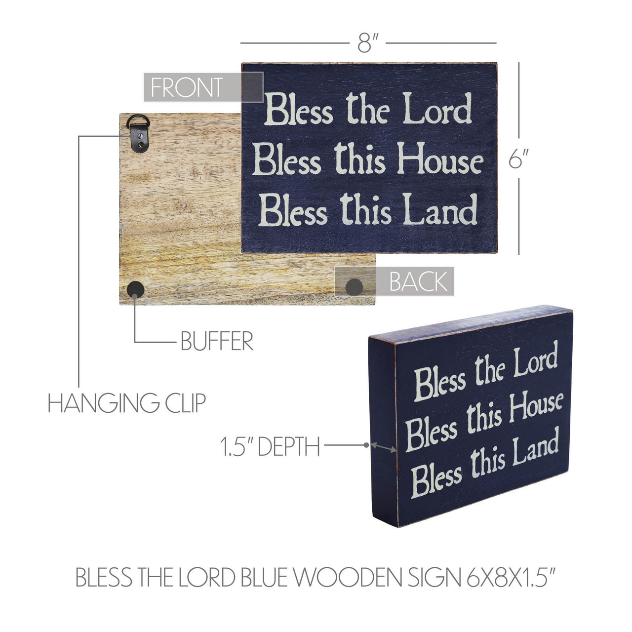 Bless The Lord Blue Wooden Sign 6x8x1.5 - The Fox Decor