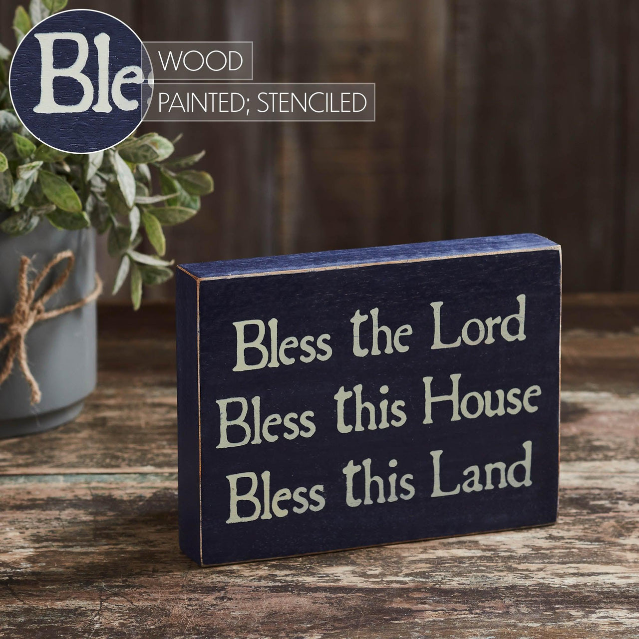 Bless The Lord Blue Wooden Sign 6x8x1.5 - The Fox Decor