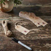 Primitive Star Tea Stained Paper Tag Burgundy 3.75x1.75 w/ Twine Set of 50 - The Fox Decor