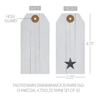 Faceted Barn Star Barnwood Paper Tag Charcoal 4.75x2.25 w/ Twine Set of 50 - The Fox Decor