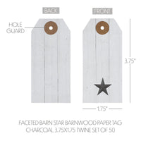 Faceted Barn Star Barnwood Paper Tag Charcoal 3.75x1.75 w/ Twine Set of 50 - The Fox Decor