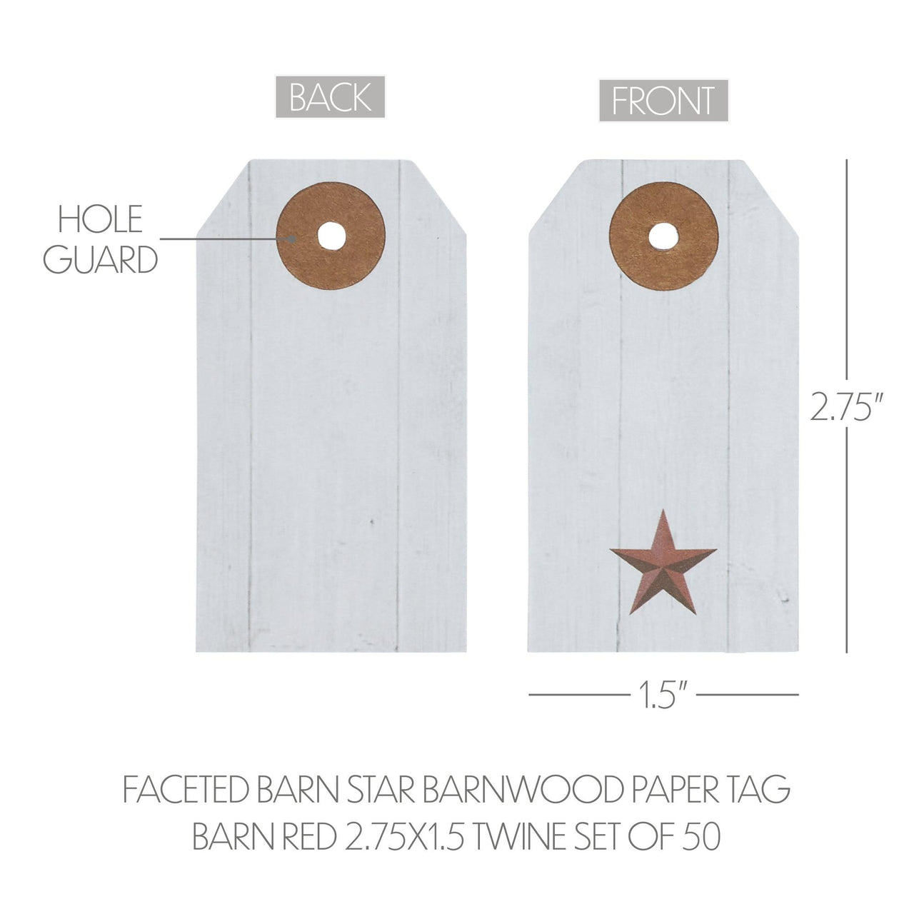 Faceted Barn Star Barnwood Paper Tag Barn Red 2.75x1.5 w/ Twine Set of 50 - The Fox Decor