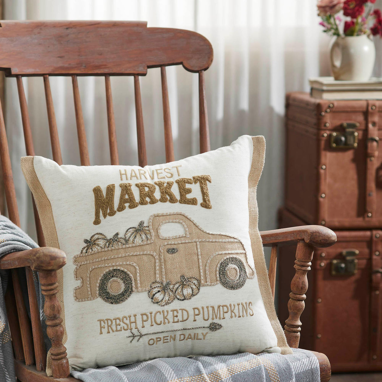Harvest Market Fresh Picked Pumpkin Truck Pillow 18x18 - The Fox Decor