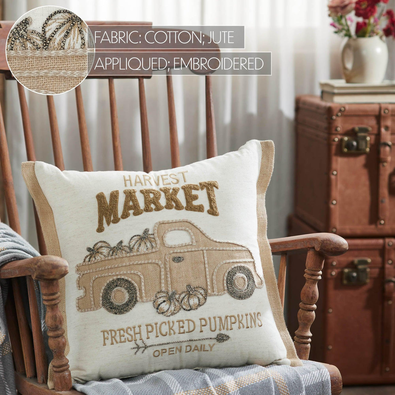 Harvest Market Fresh Picked Pumpkin Truck Pillow 18x18 - The Fox Decor