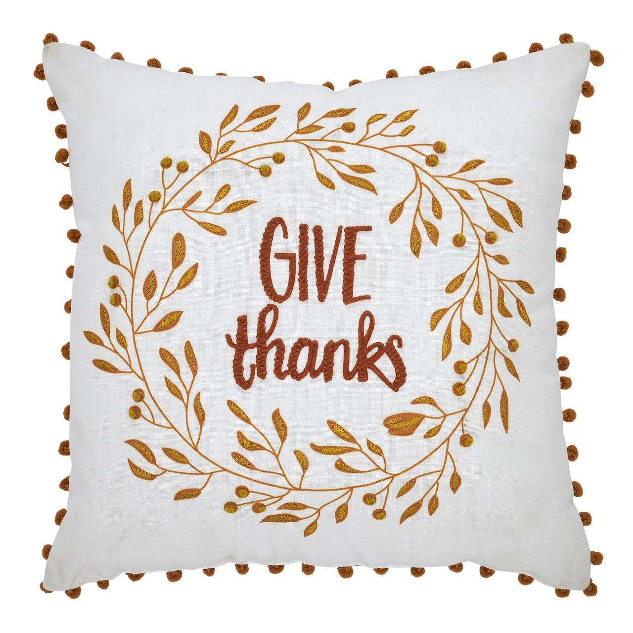 Give Thanks Wreath Pom Pom Pillow 18x18 - The Fox Decor