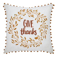 Give Thanks Wreath Pom Pom Pillow 18x18 - The Fox Decor