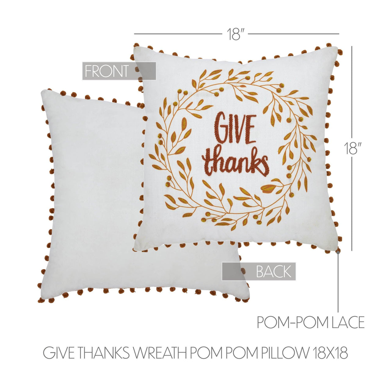 Give Thanks Wreath Pom Pom Pillow 18x18 - The Fox Decor
