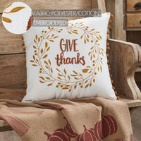 Give Thanks Wreath Pom Pom Pillow 18x18 - The Fox Decor