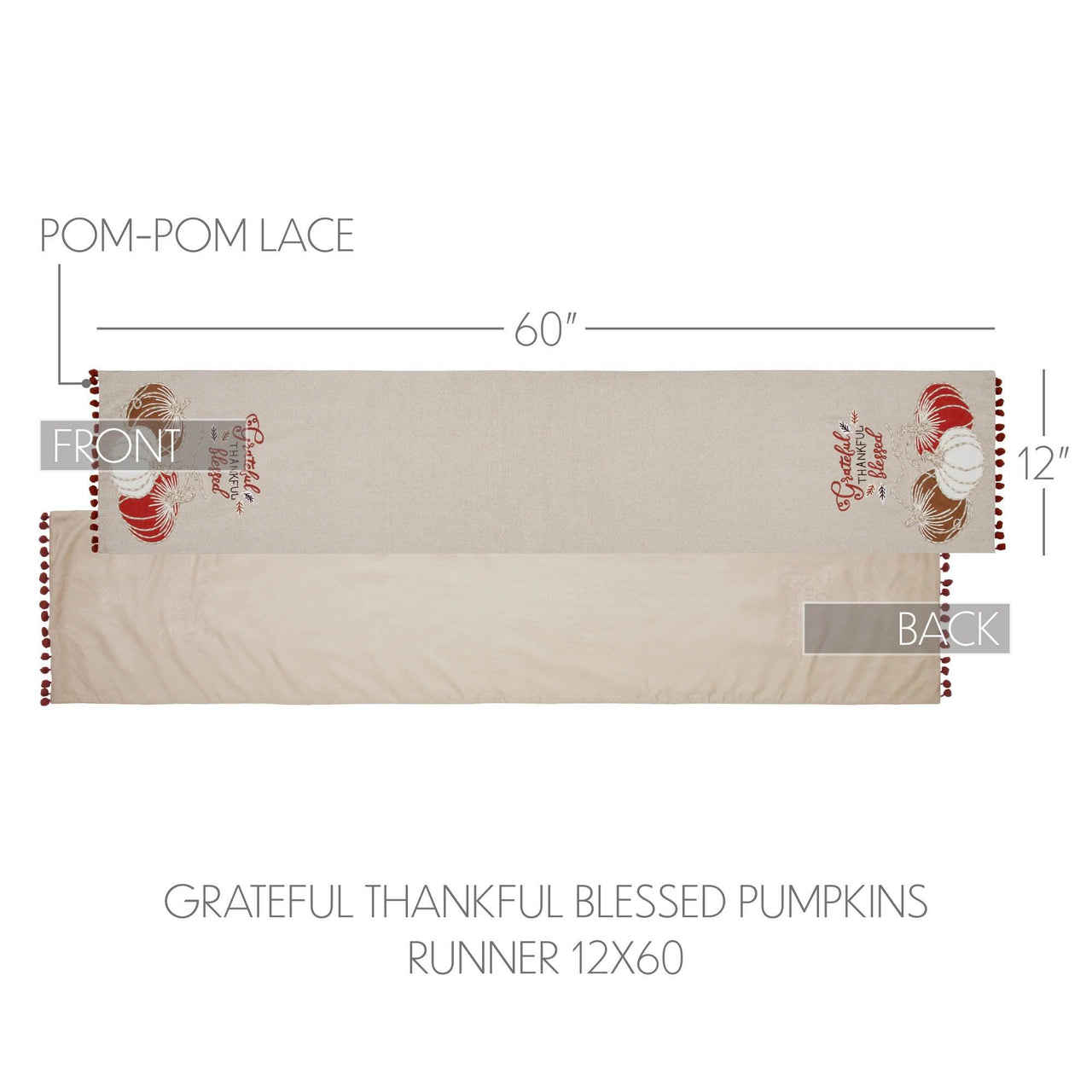 Grateful Thankful Blessed Pumpkins Runner 12x60 - The Fox Decor