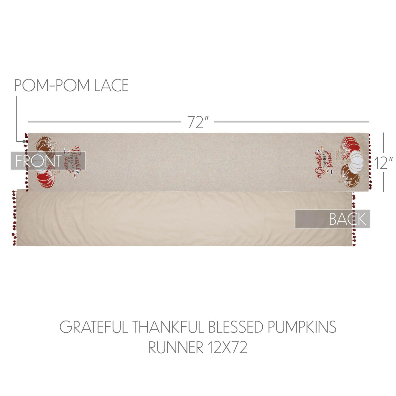 Grateful Thankful Blessed Pumpkins Runner 12x72 - The Fox Decor
