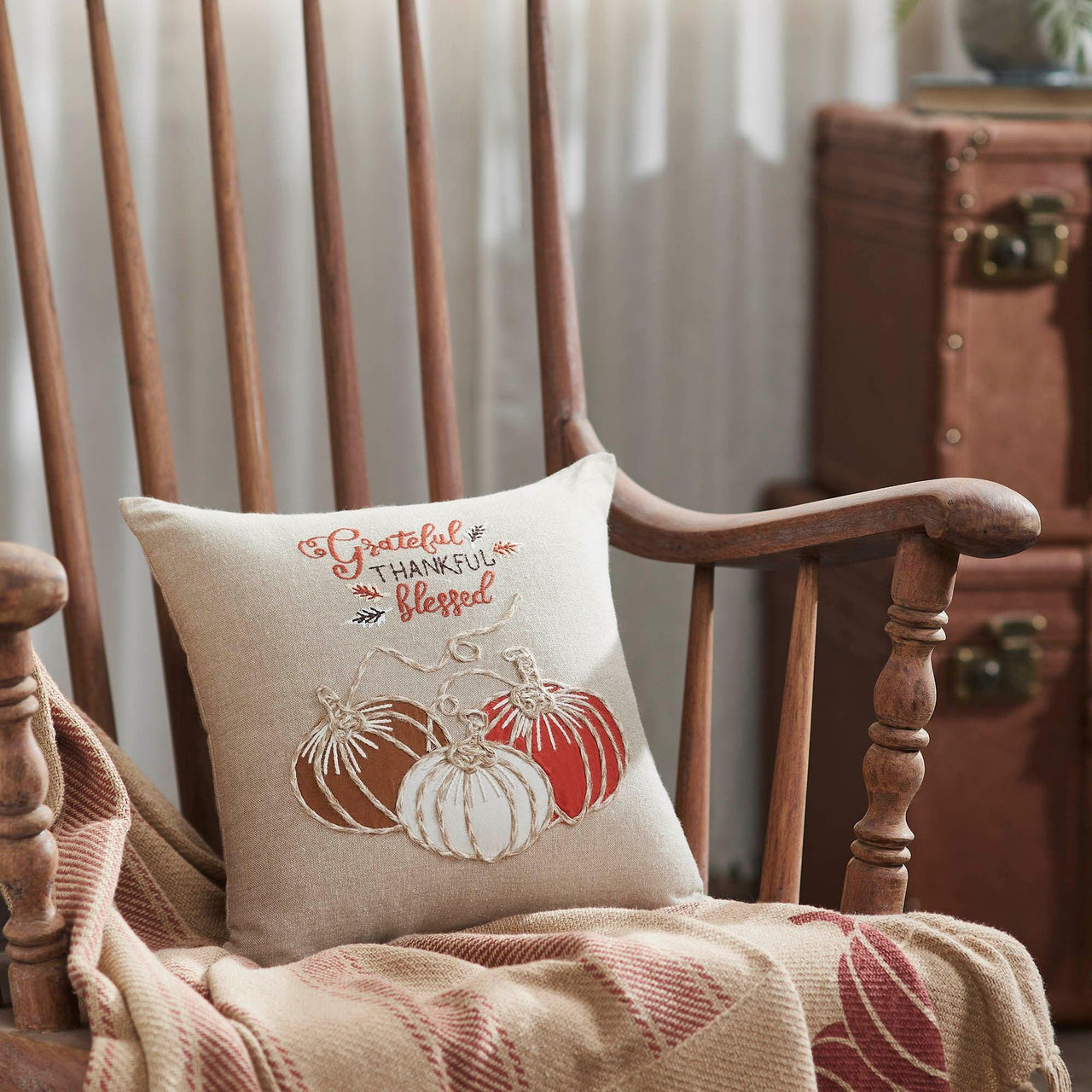 Grateful Thankful Blessed Pumpkins Pillow 12x12 - The Fox Decor