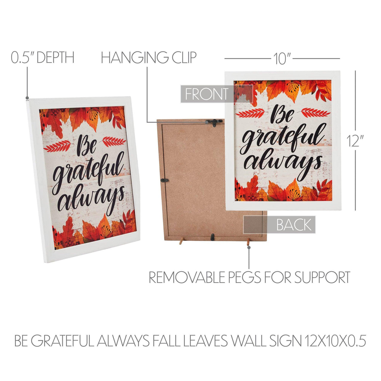 Be Grateful Always Fall Leaves Wall Sign 12x10 - The Fox Decor