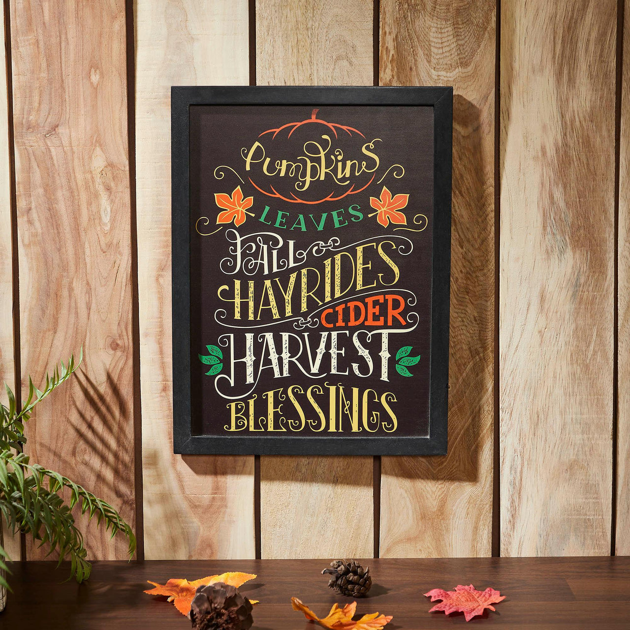 Harvest Blessings Phrases Black Border Wall Sign 16x12 - The Fox Decor