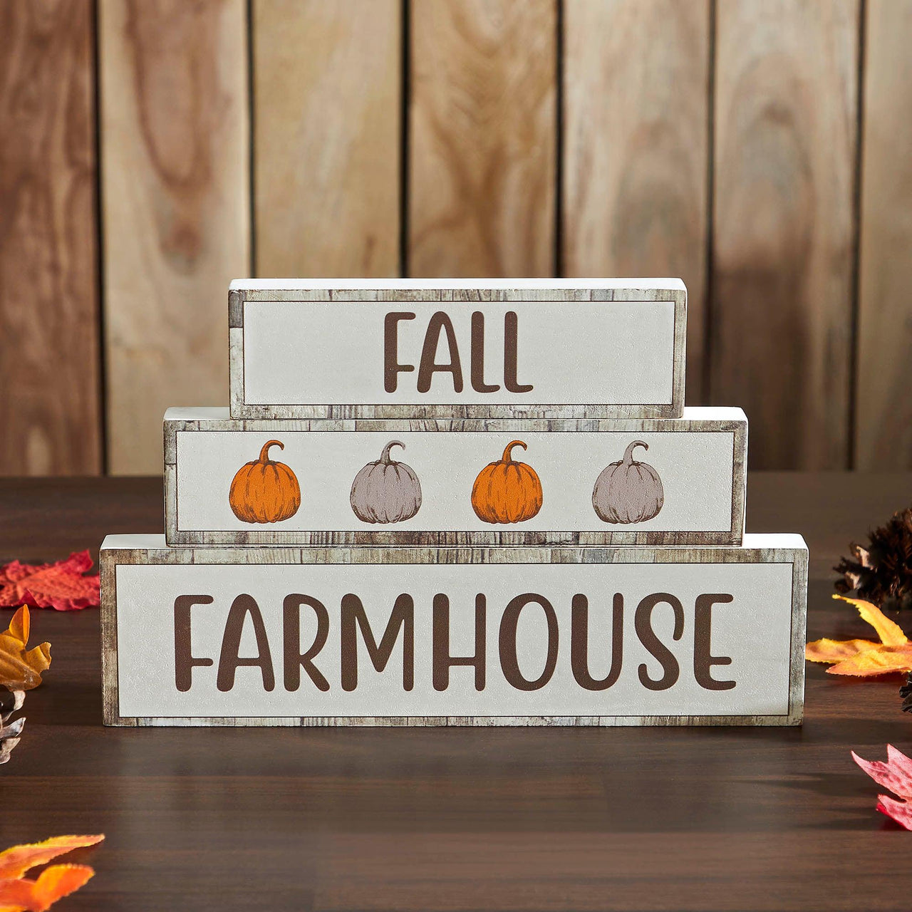 Fall Farmhouse Pumpkins Block Sign Set of 3 Sizes - The Fox Decor