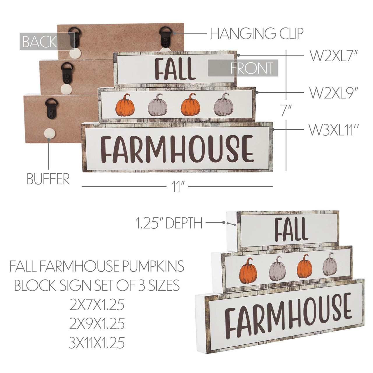 Fall Farmhouse Pumpkins Block Sign Set of 3 Sizes - The Fox Decor