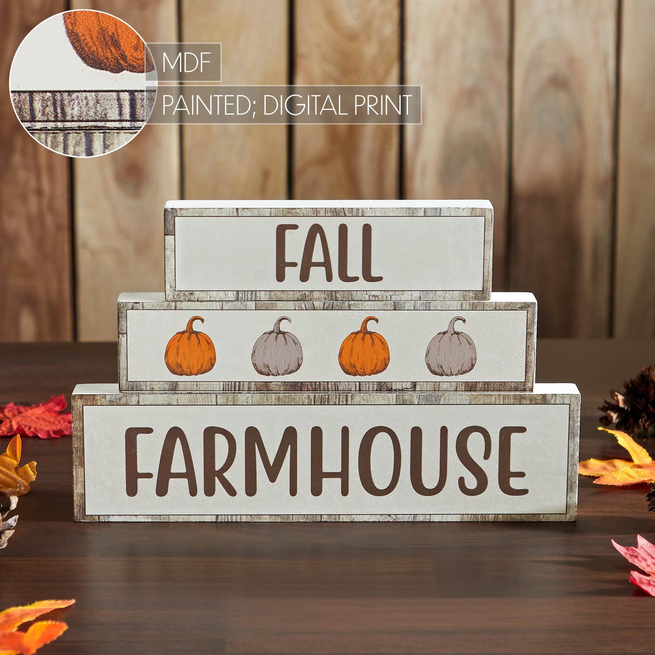 Fall Farmhouse Pumpkins Block Sign Set of 3 Sizes - The Fox Decor