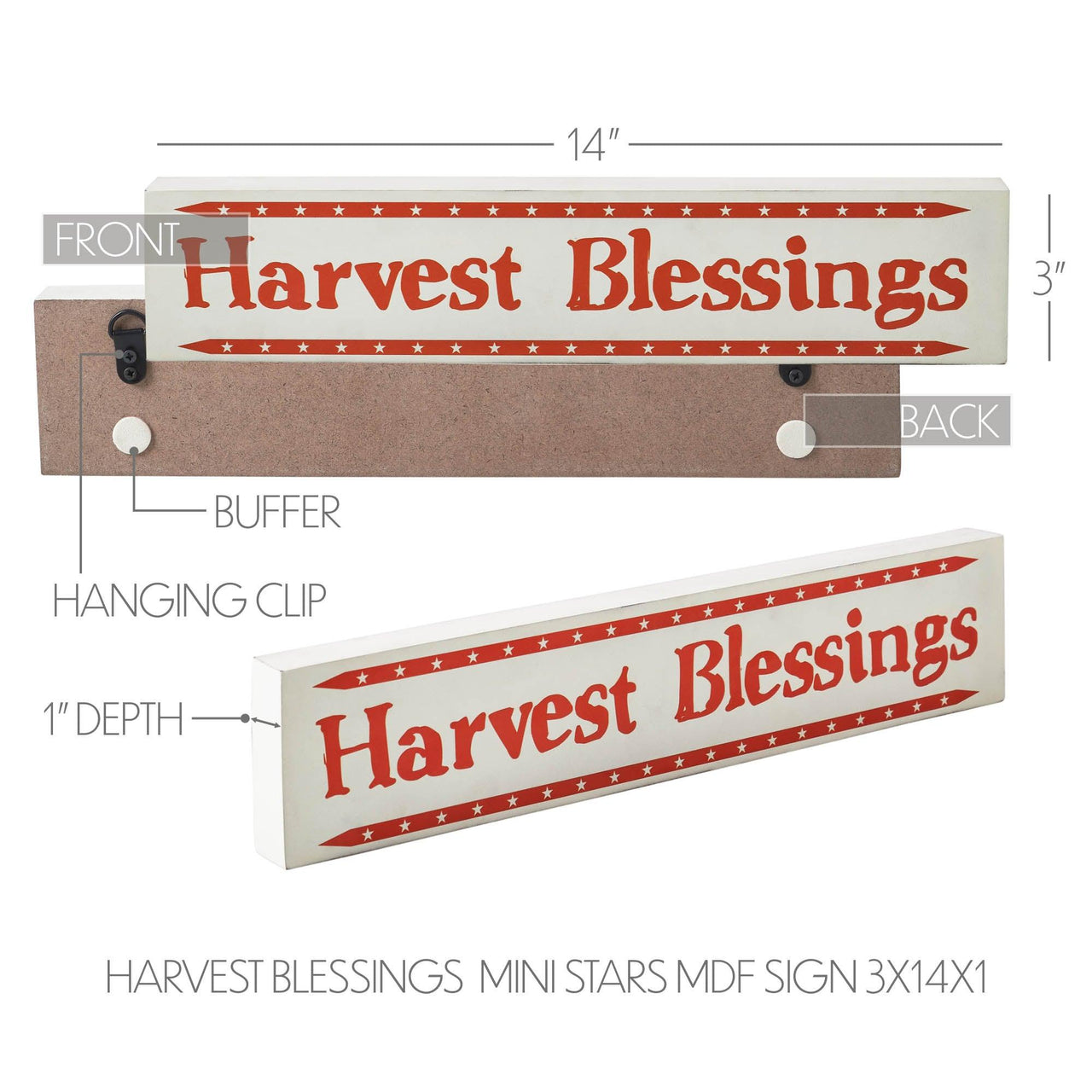 Harvest Blessings w/ Mini Stars MDF Sign 3x14x1 - The Fox Decor