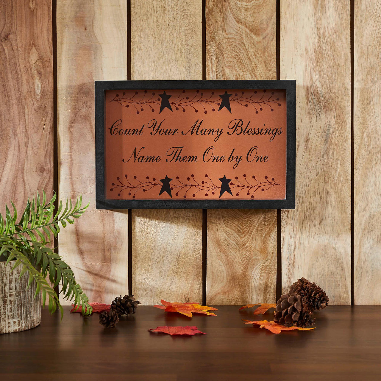 Count Your Many Blessings Vine Prim Stars MDF Wall Sign 9x14x1.5 - The Fox Decor