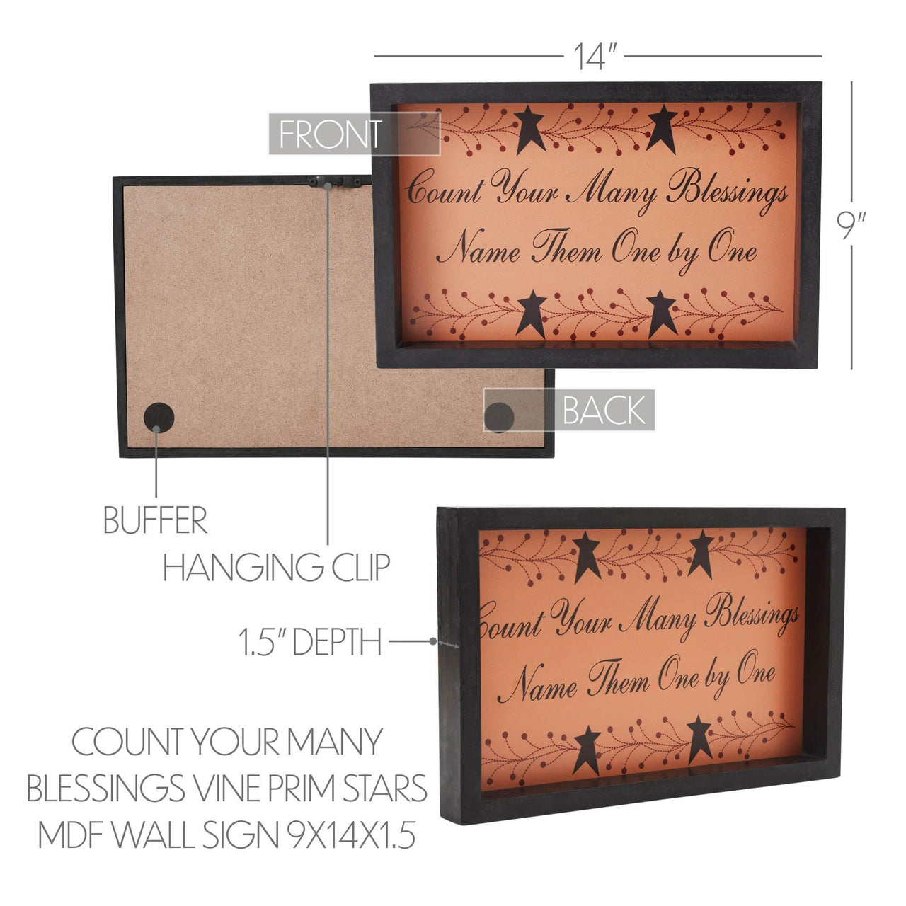 Count Your Many Blessings Vine Prim Stars MDF Wall Sign 9x14x1.5 - The Fox Decor