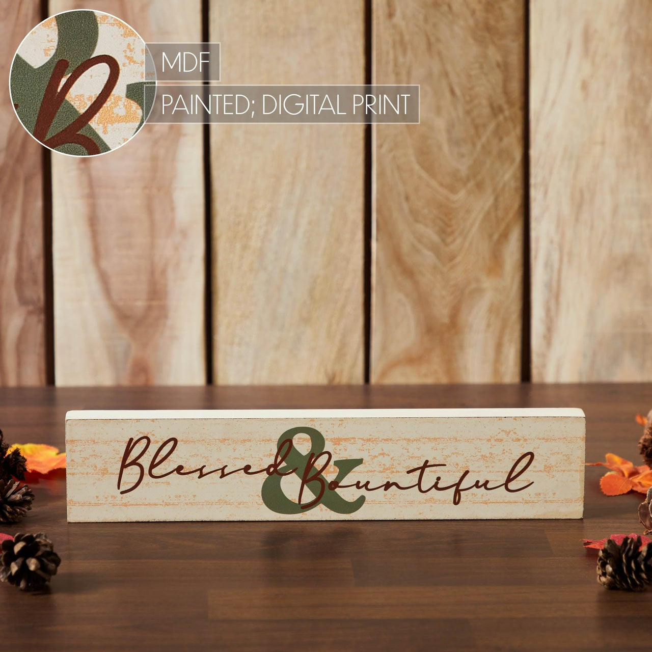 Blessed & Bountiful Cream Base MDF Sign 3x14 - The Fox Decor