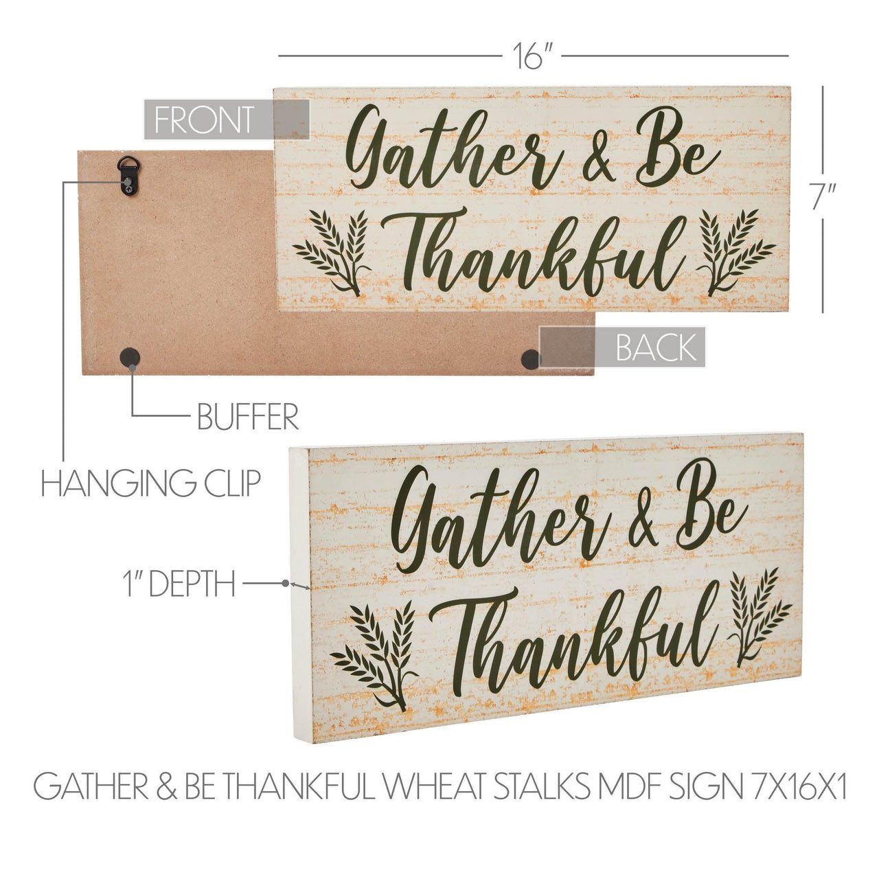 Gather & Be Thankful Wheat Stalks MDF Sign 7x16 - The Fox Decor