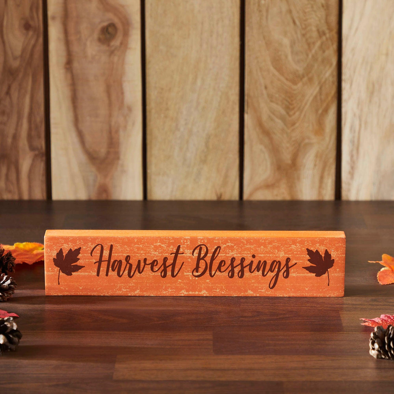 Harvest Blessings Fall Leaves MDF Sign 2.75x13 - The Fox Decor