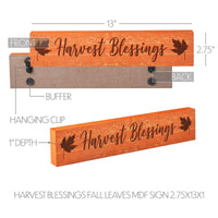 Harvest Blessings Fall Leaves MDF Sign 2.75x13 - The Fox Decor