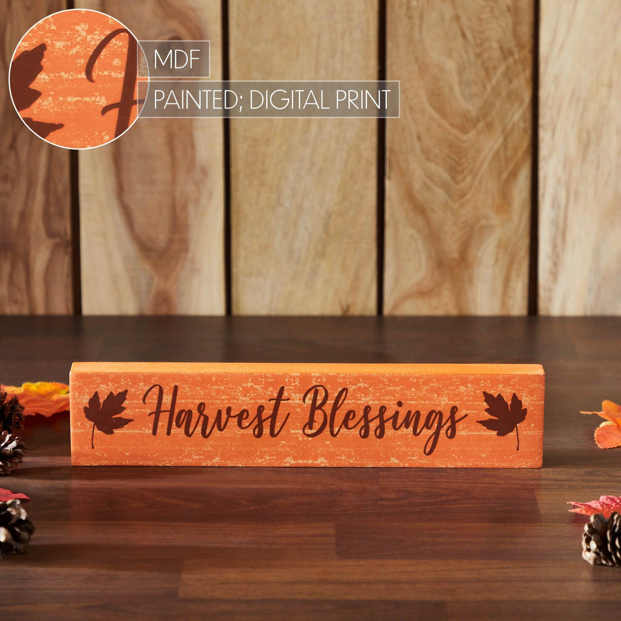 Harvest Blessings Fall Leaves MDF Sign 2.75x13 - The Fox Decor