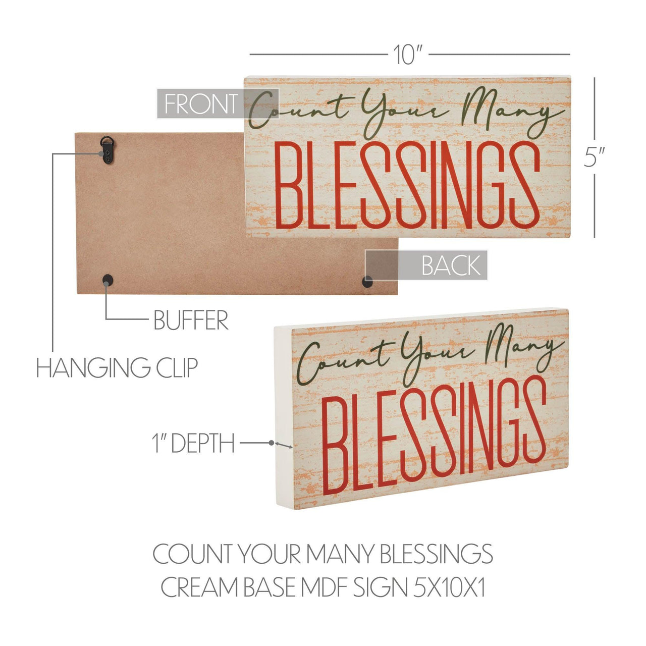 Count Your Many Blessings Cream Base MDF Sign 5x10 - The Fox Decor