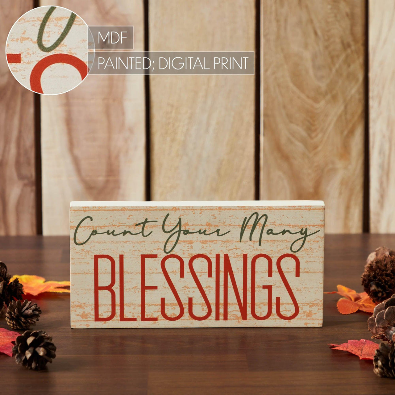 Count Your Many Blessings Cream Base MDF Sign 5x10 - The Fox Decor
