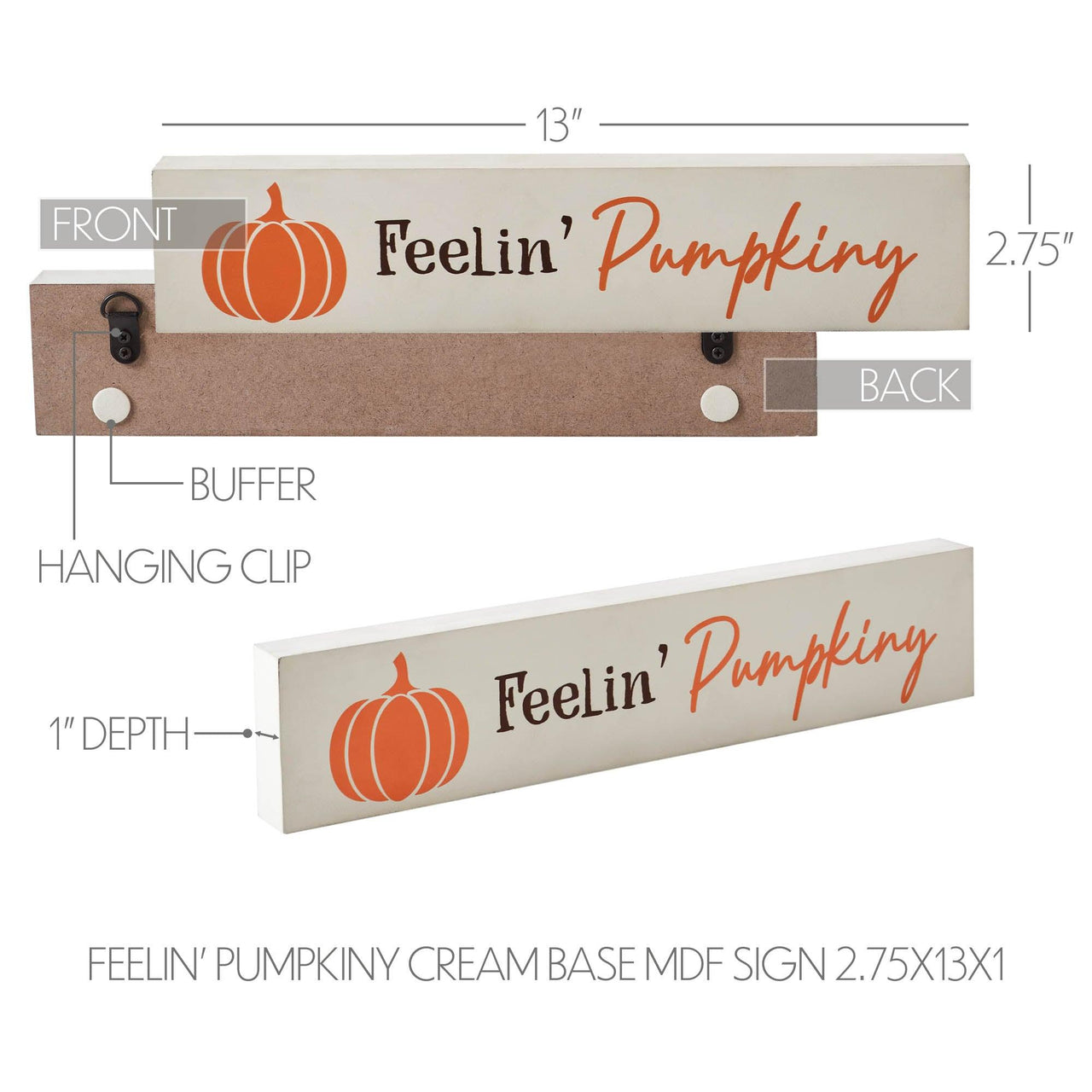 Feelin Pumpkiny Cream Base MDF Sign 2.75x13 - The Fox Decor