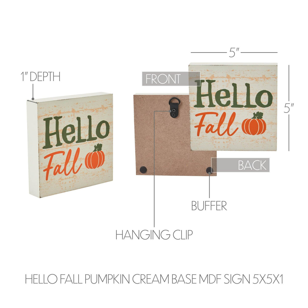 Hello Fall Pumpkin Cream Base MDF Sign 5x5 - The Fox Decor